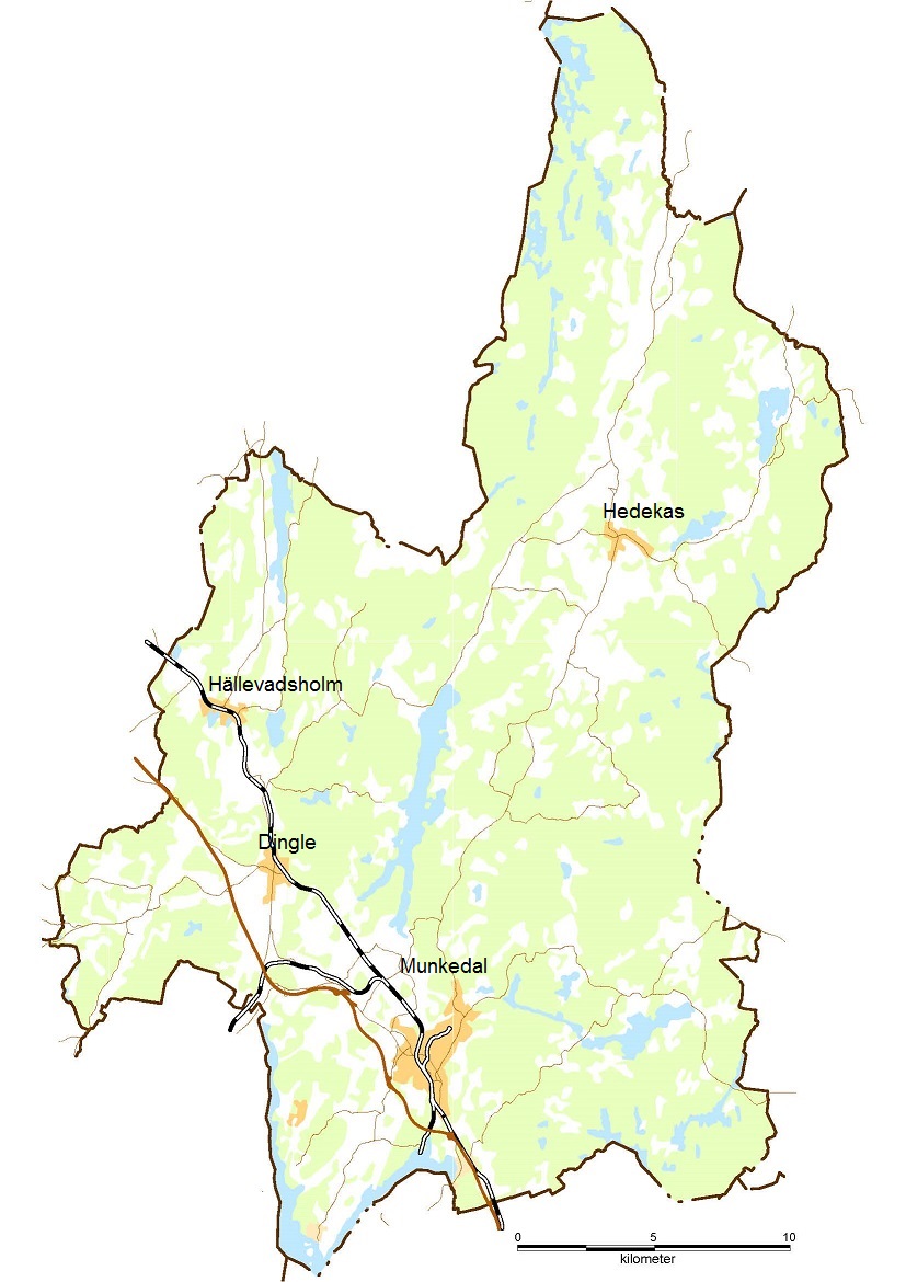 Karta över Munkedals kommuns orter